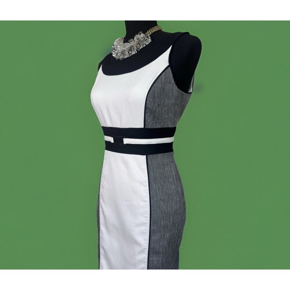 WHBM Black White Gray Colorblock Sheath Dress - Y2k Office Siren- Modest Wiggle